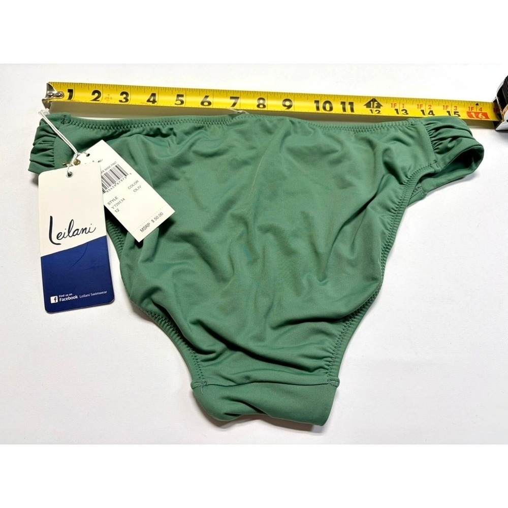 Leilani Olive Shirred Bikini Bottom Size 12 NWT Classic Swim - Picture 11 of 13